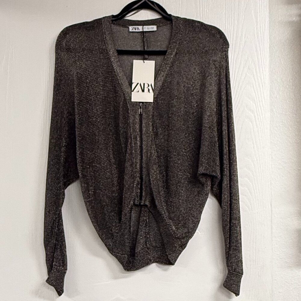 Zara Metallic Thread Knit Sweater Top Size S